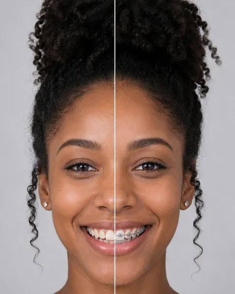 Before-and-after braces simulation on a model photo
