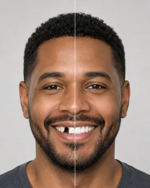 Before-and-after missing teeth simulation on a model photo