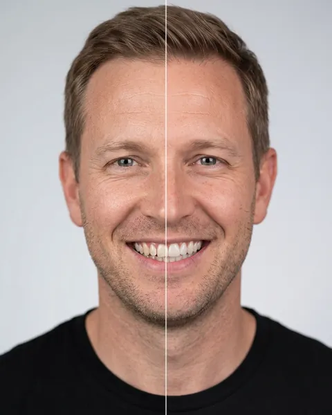 Before-and-after veneers simulation on a model photo